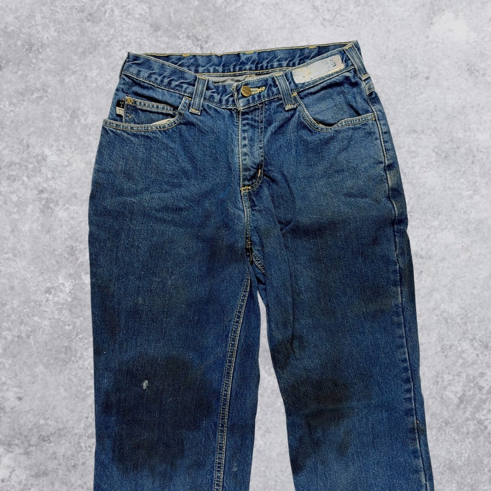 Carhartt FR Jeans Mens 30x32 Blue Denim CAT 2 Fire Resistant Work Pants Stained